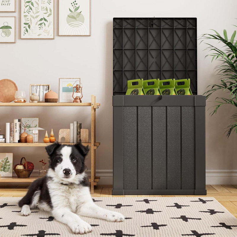 Boîte de rangement extérieure Allon, boîte de rangement extérieure en résine imperméable, armoire de rangement extérieure avec couvercle verrouillable, banc de rangement pour outils de jardin, meubles de patio, outils de piscine