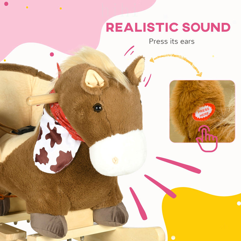 Cheval à bascule interactif pour bébé avec sons réalistes, ceinture de sécurité et peluche douce, pour les enfants de 18 à 36 mois, brun
