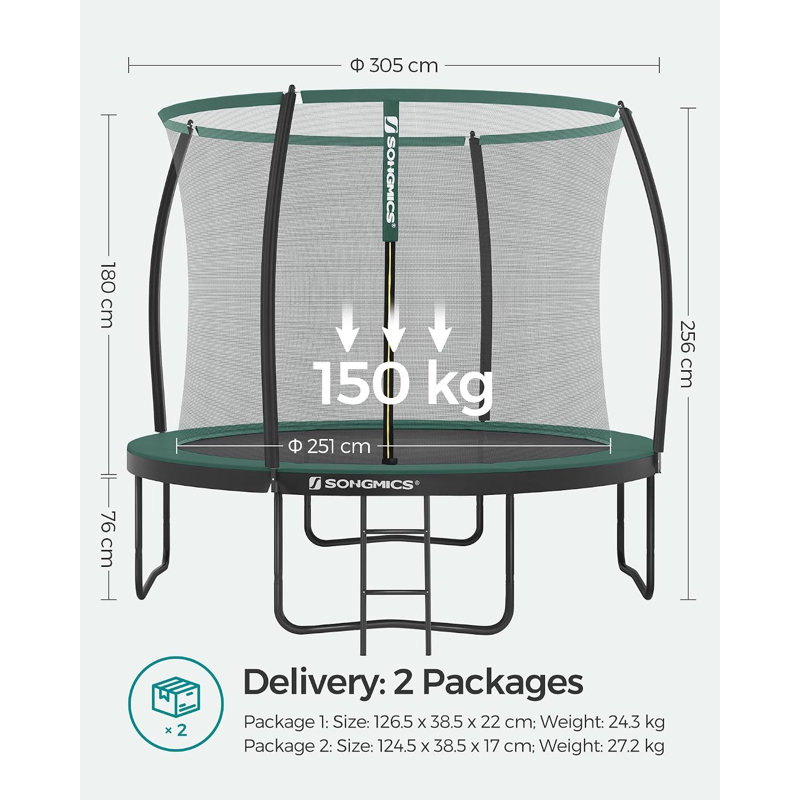 Songmics 93cm Round Backyard Trampoline with Safety Enclosure, Green