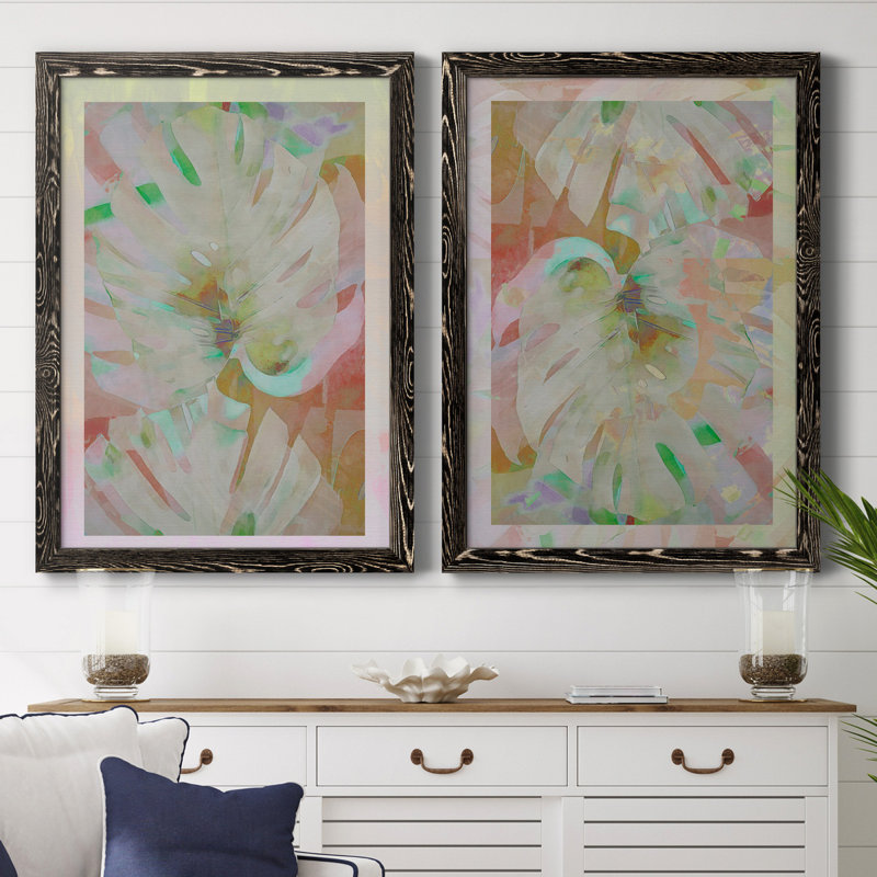 Retro Palms I - ensemble de 2 reproductions, H 44 po x l 31 po x P 1 po, H 31,5 po x l 47 po x P 1,5 po, Pas de tapis