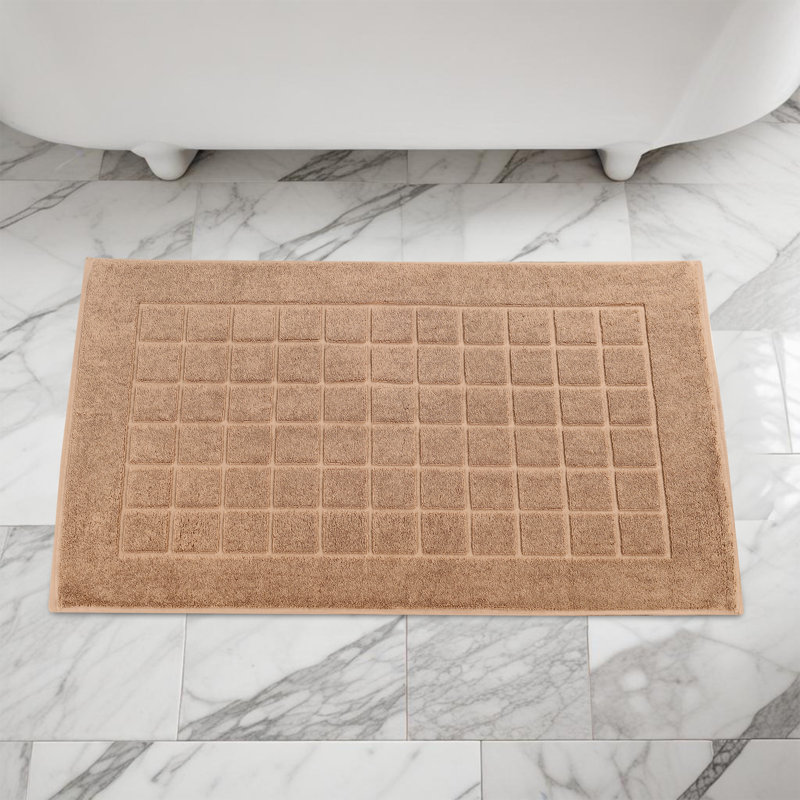 Superior Cotton Checkered Washable Bath Mat Set of 2, 35x22 in, Toast