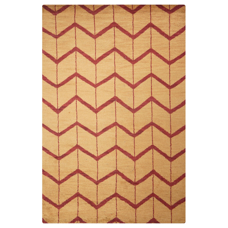 Gold | Red Wool Handmade Geometric Hand Knotted Rectangle Indoor Area Rug, Rectangle 9' x 12'