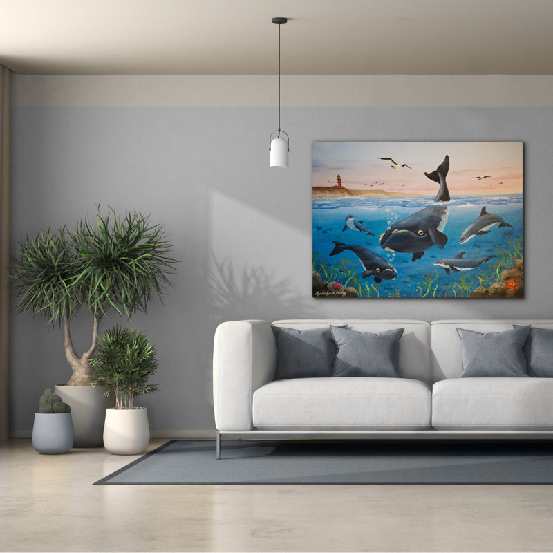  «Lets Play With The Dolphins». par Maria Laura Bratoz, art mural sur toile, 54 po x 40 po, H 40 po x l 54 po