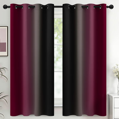 Burgundy Red and Black Thermal Insulated Curtains, Grommet Top Window Drapes 2 Panels for Living Room
