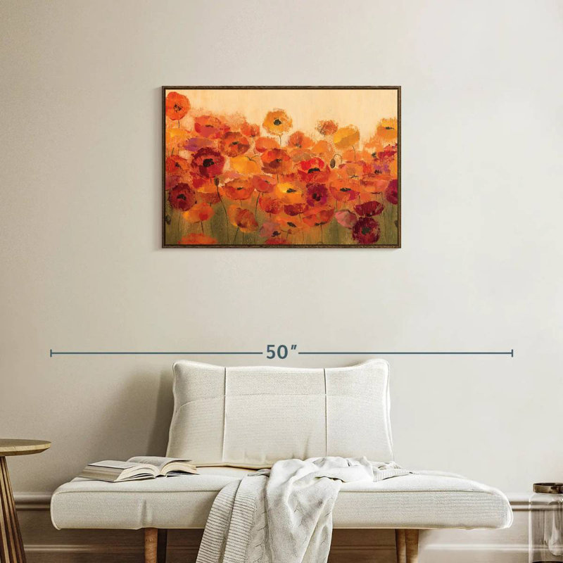 Coquelicots d'été, Cadre flottant noyer, 46 po x 31 po