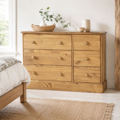 Pursley 6 Drawer wide Chest of Drawers, Solid Pine, Country Farmhouse Design