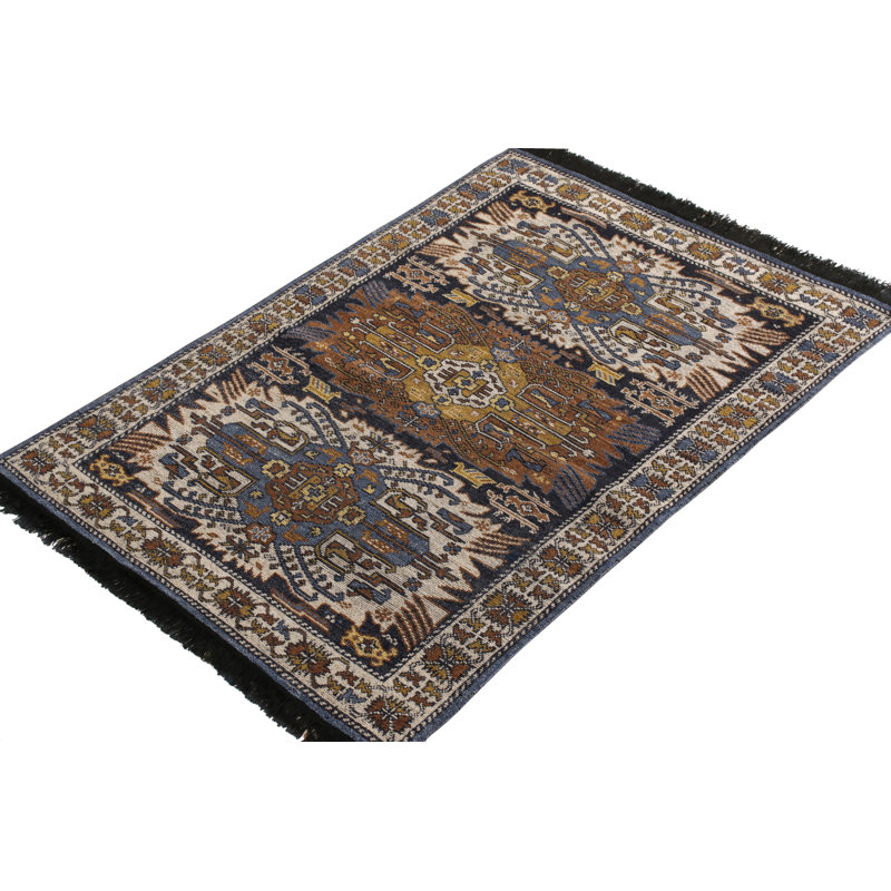 Rug & Kilim’S Tribal Rug In Beige-Brown And Blue Geometric Pattern, Rectangle 5' x 7'