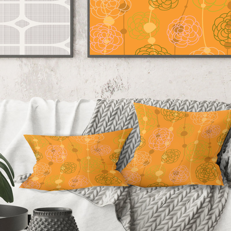 Coussin décoratif rétro imprimé à la main III - Mid-Century, Orange