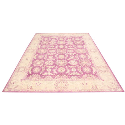 Tapis rose en laine noué à la main de conception unique 10 pi x 13 pi 10 po New Age