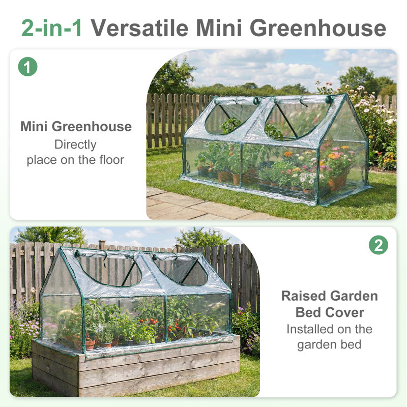 Aoodor Outdoor Mini Greenhouse, Clear, 36" H x 72" W x 36" D