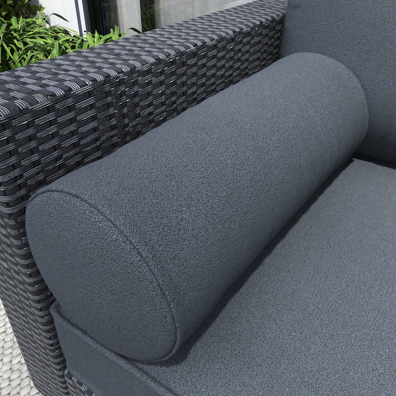 Ensemble modulaire d'extérieur en osier 4 pièces avec coussins colorés, Coussin gris / cadre gris