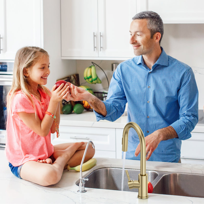 Pull Down Spray Single Lever Kitchen Tap, Brushed Gold