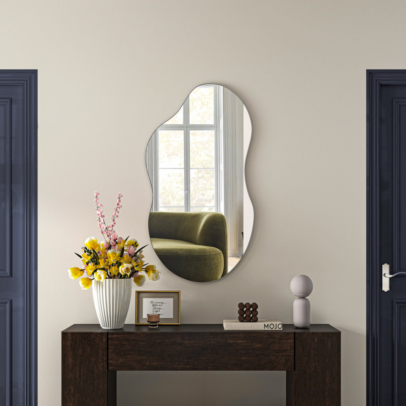 Asymmetrical Metal Wall Mirror, 92cm H x 50cm W, Silver