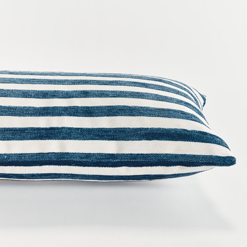 Striped Indoor/Outdoor Reversible Throw Pillow, Rectangular 12"H x 22"W, Dark Blue