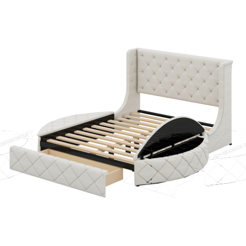 Grand lit de rangement tapissier Eitelbert, Beige