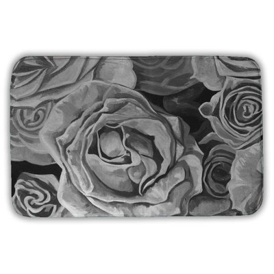 Grayscale roses Bath Mat with Non-Slip Backing - Quick Dry Memory Foam Bathroom Rug - Absorbent - Modern Plush Spa-Style - Machine Washable