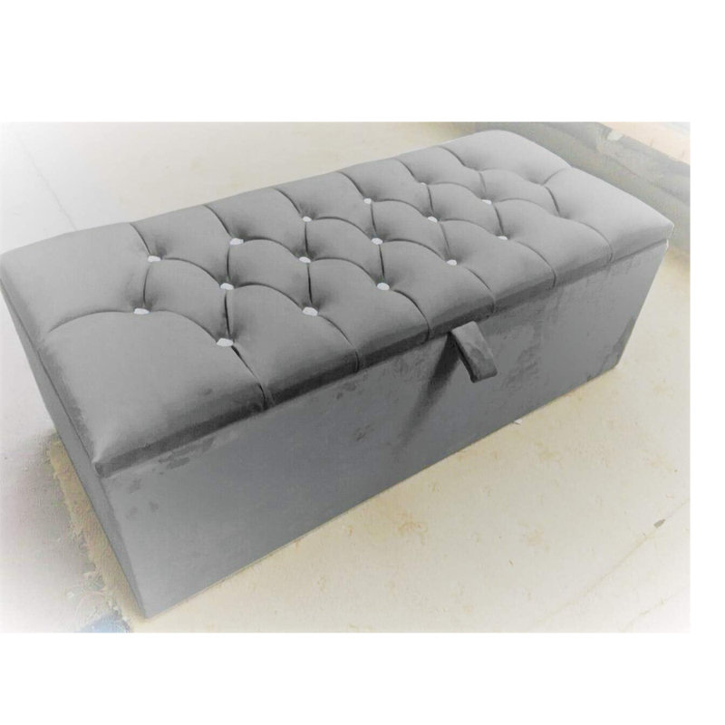 45cm Wide Tufted Rectangle Solid Colour Footstool Ottoman, Grey