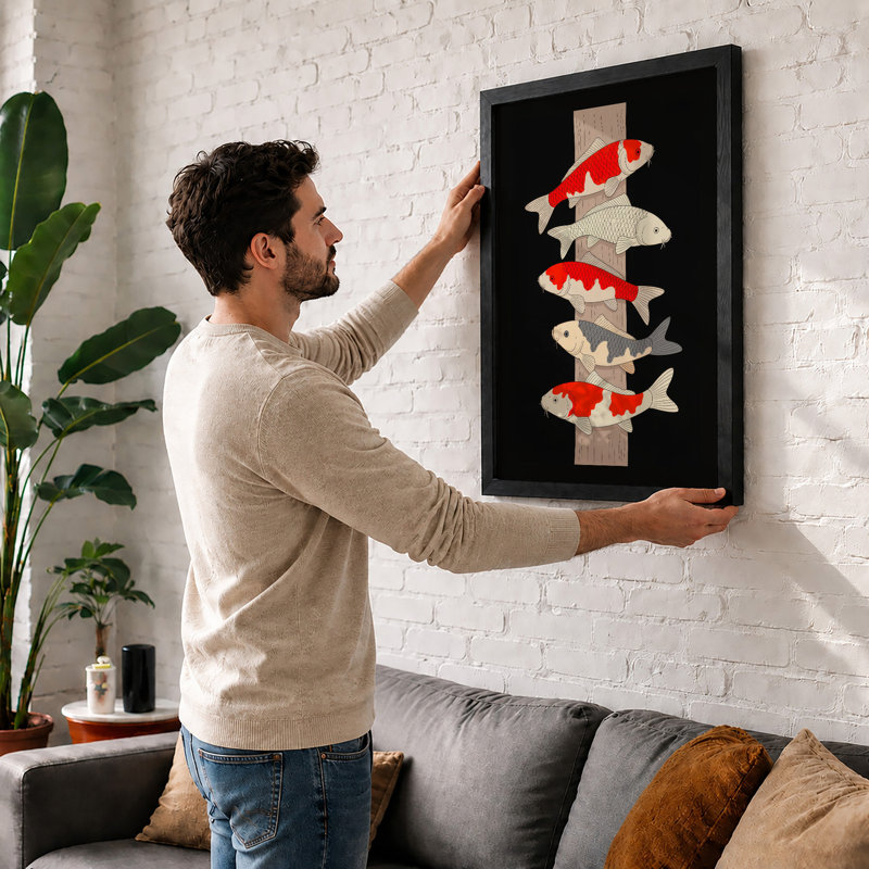 Fish Totem Geometric - Framed Print, A3 - 42.0 x 29.7 cm, White