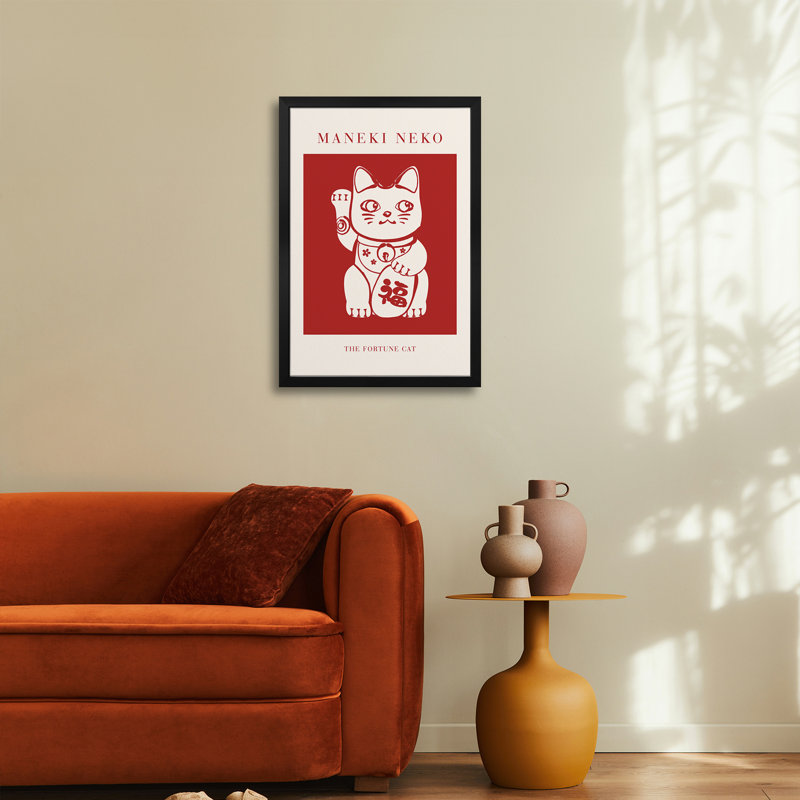Maneki-Neko chat rouge - reproduction d'art murale - affiche de galerie, H 24 po x l 16 po