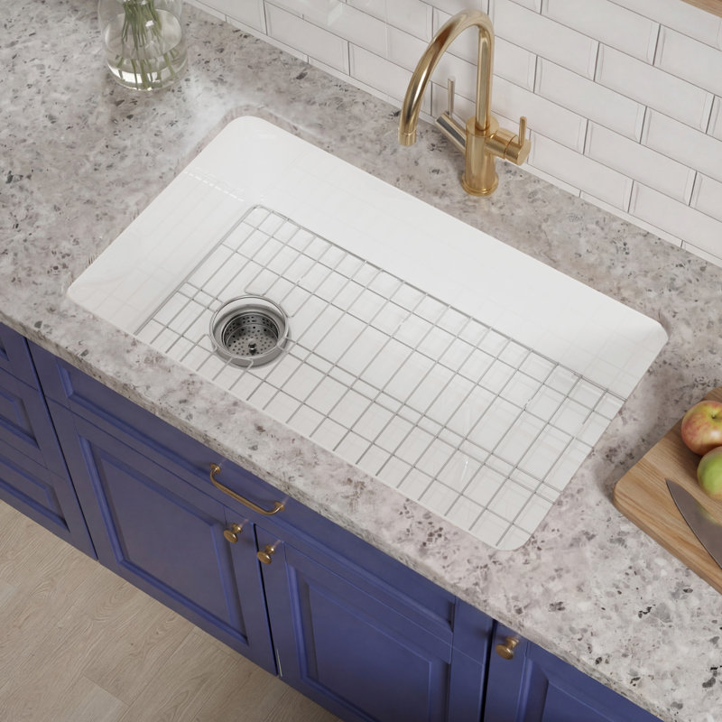 Évier de cuisine encastré en argile réfractaire l 32 po x l 19 po, évier de cuisine encastré, simple cuve blanche, installation double, 2 accessoires personnalisés inclus