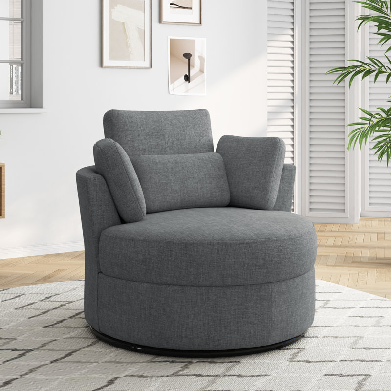Fauteuil pivotant rembourré avec coussins Niama, Mélange de polyester gris / polyester