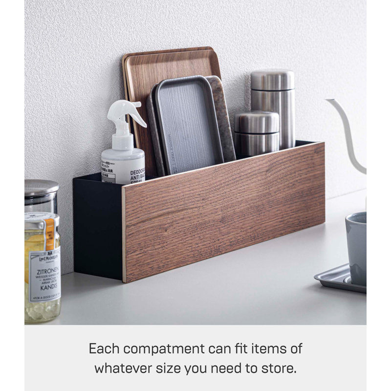Large Walnut and Steel Desk Organizer with Dividers