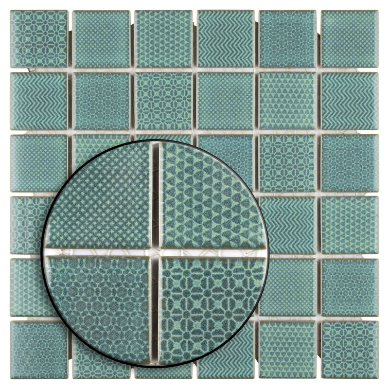 Celadon 1.84" x 1.84" Porcelain Grid Mosaic Wall & Floor Tile, Green