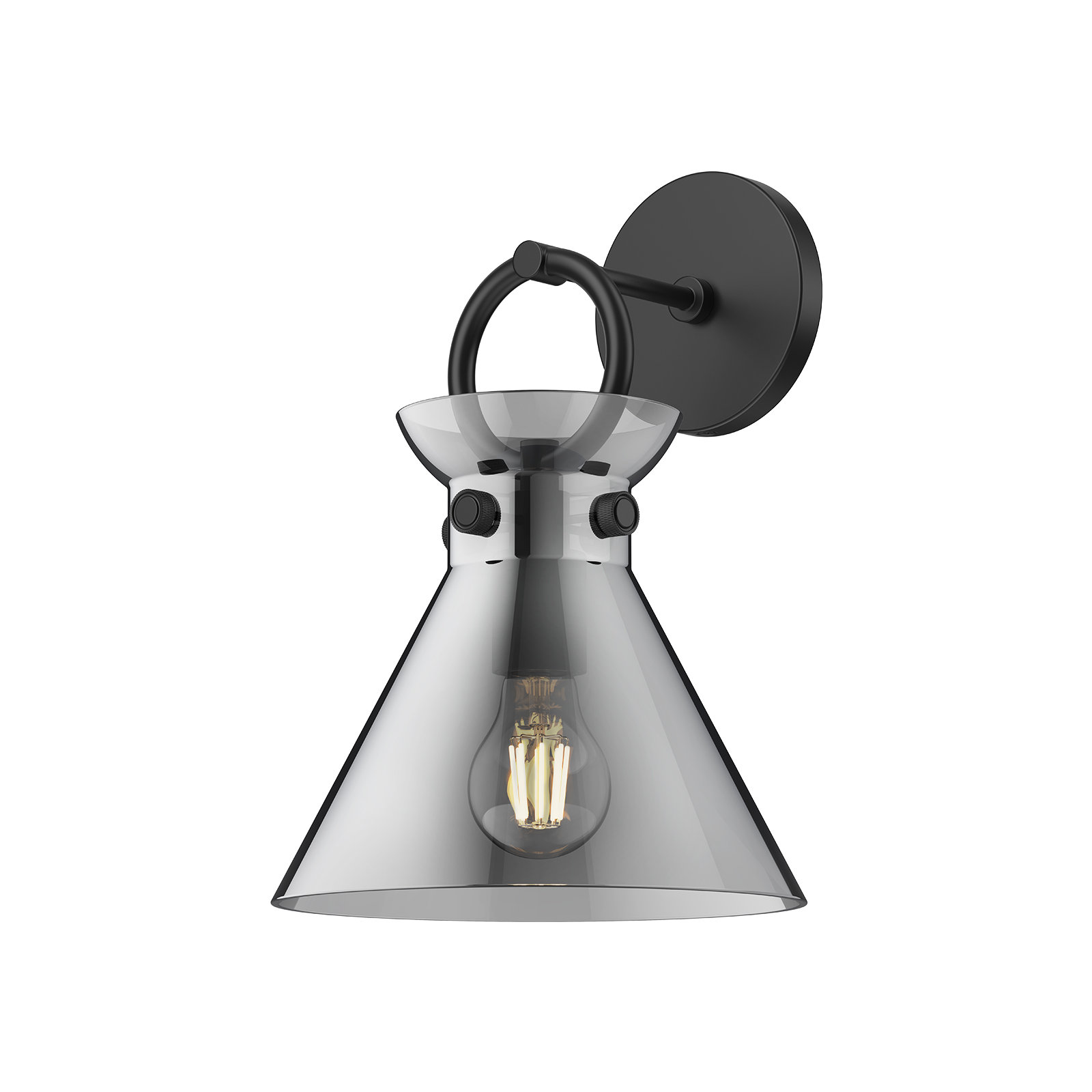 Tiney Single Light Dimmable Armed Sconce, Matte Black, Smoked