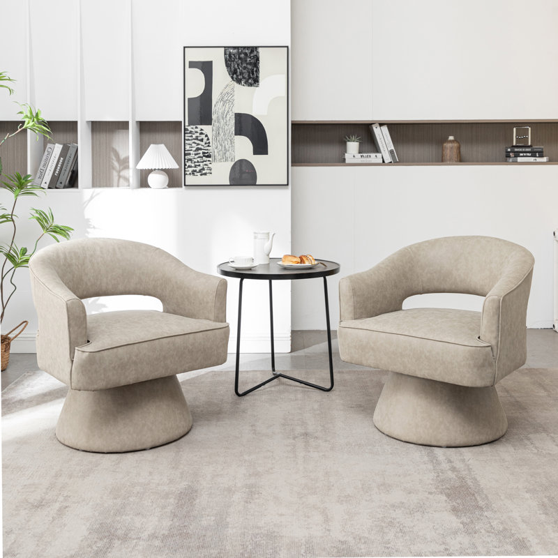 Kenzlee Upholstered Swivel Barrel Chair, Dark Apricot Polyester