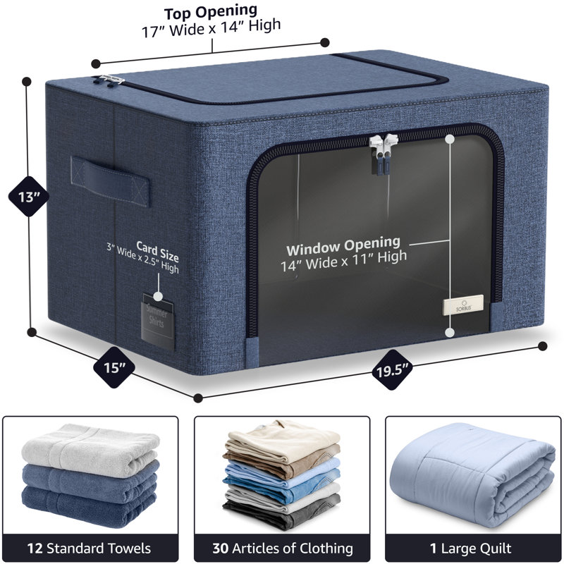 Sorbus Stackable Storage Bins, Fabric Organizer Bags with Window and Handles for Kids and Adults, 6Pk, Blue, Blue