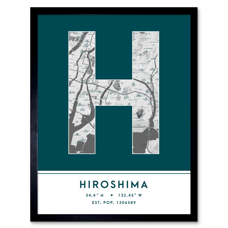Hiroshima City Map Hiroshima Japan City Map Teal - Single Picture Frame Typography