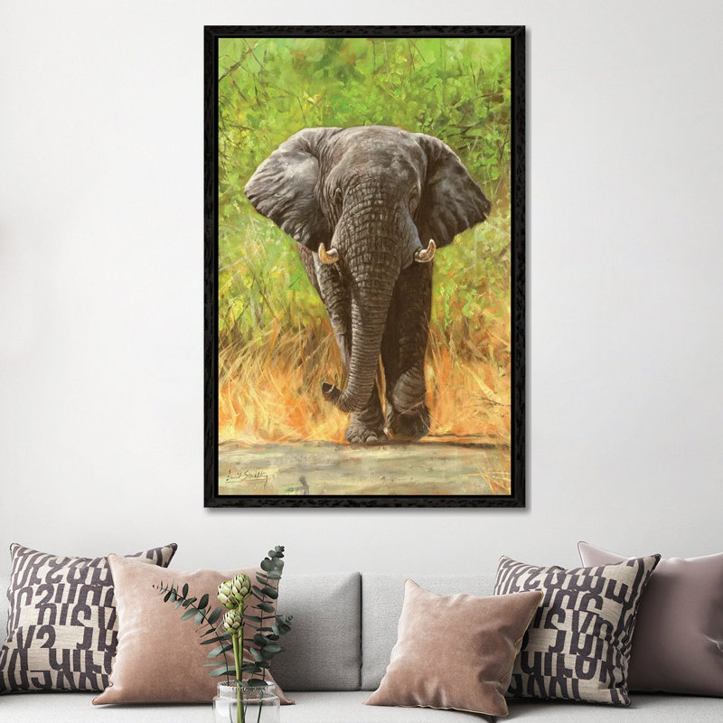 African Elephant Staredown - Print on Canvas, Black Framed, 152.5 cm H x 101.5 cm W
