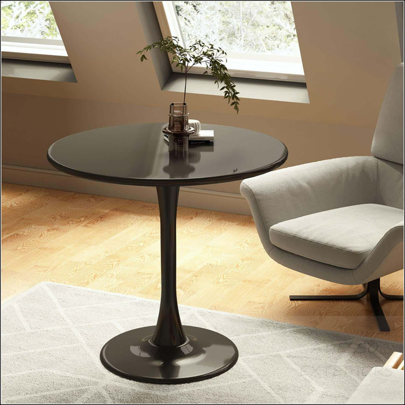 Table basse ronde en panneau de fibres à densité moyenne avec base cylindrique en métal