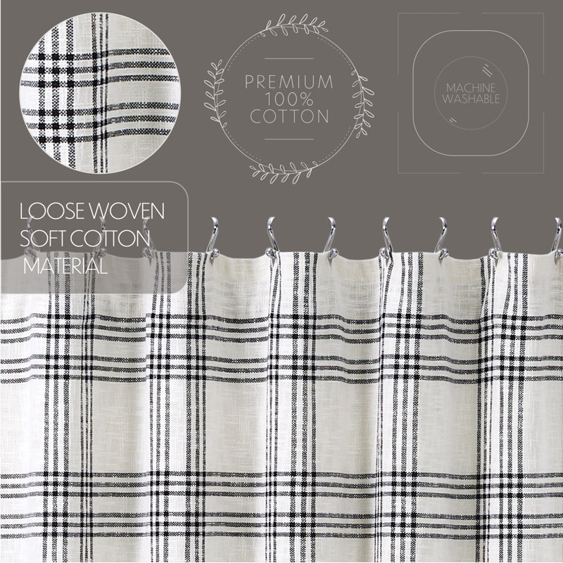 Black and White Plaid Cotton Shower Curtain 72x72