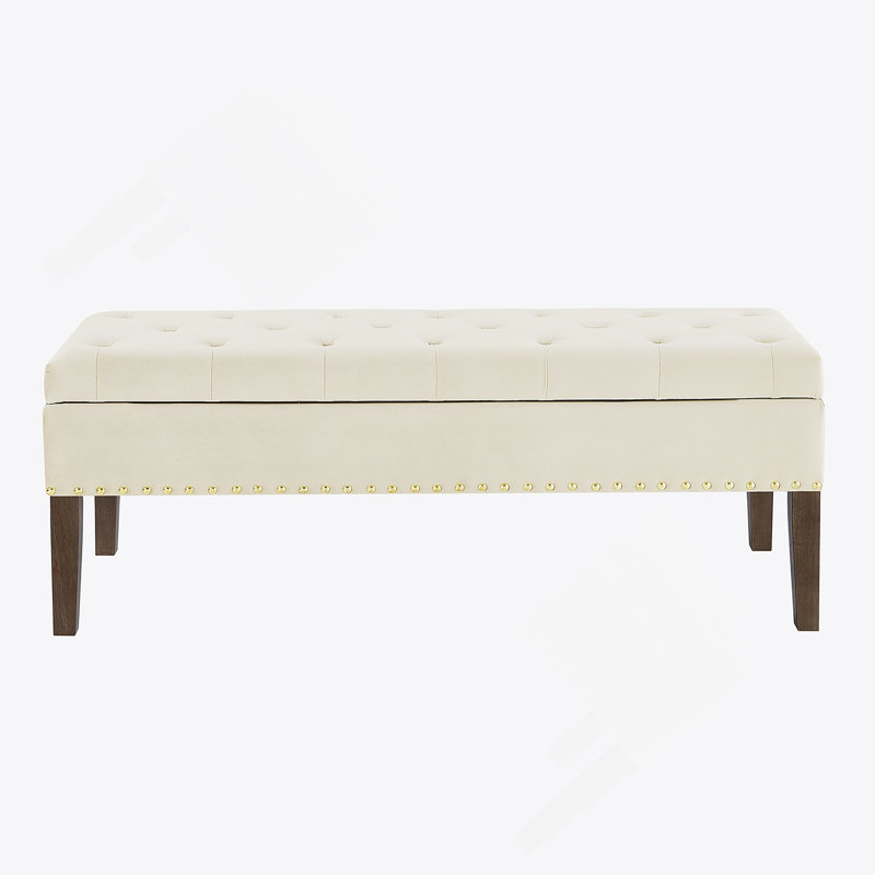 Banc capitonné avec rangement, Crème