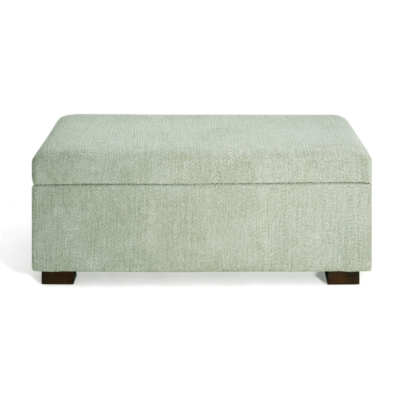 Kohen Rectangle Upholstered Storage Ottoman With Wooden Legs, Light Green Chenille