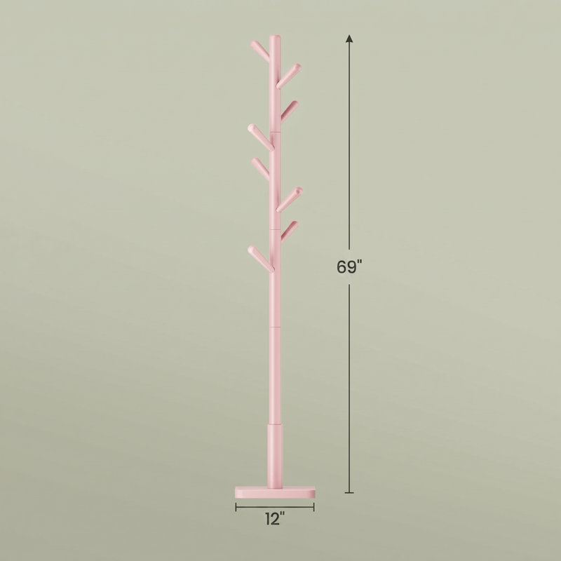 Trikomou Solid Wood 8-Hook Freestanding Coat Rack, Pink