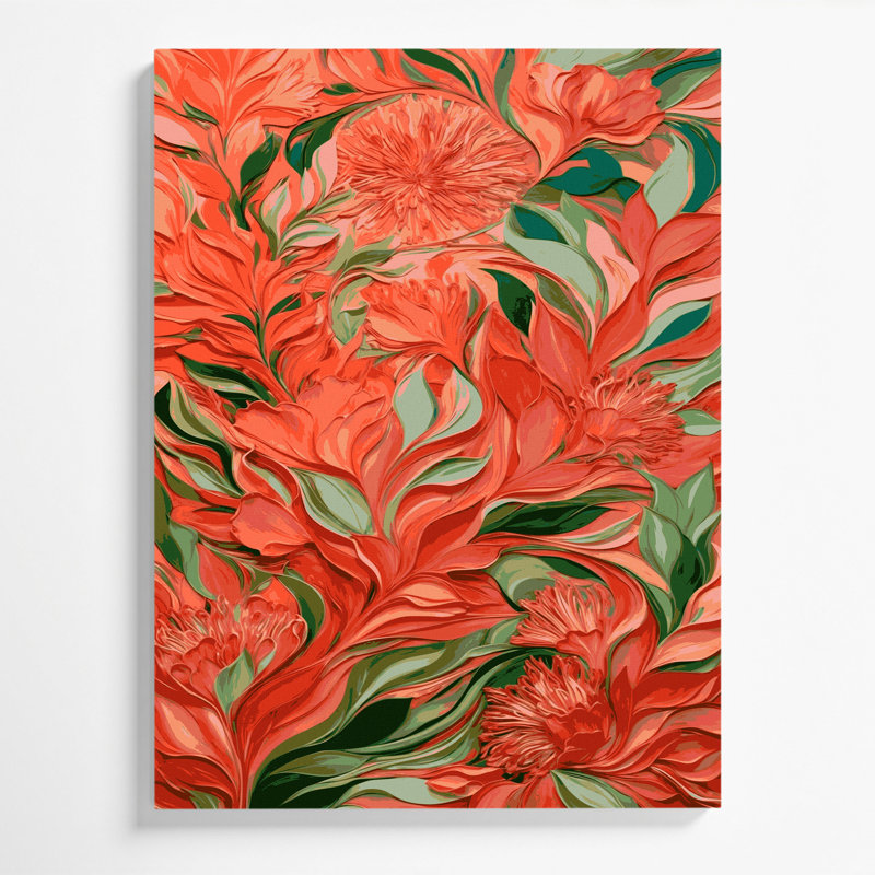 «Abstract Florals 93», art mural sur toile brune, H 20 po x l 16 po