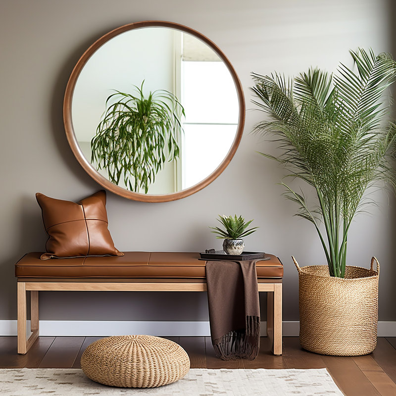 Brindell Solid Wood Frame Round Mirror