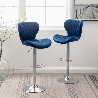 De 2 en bleu, siège rembourré avec de la mousse, pivotant à 360 degrés, réglable en hauteur par vérin à gaz, design contemporain à la mode 2 - bleu - fonction ergonomique et pivotante