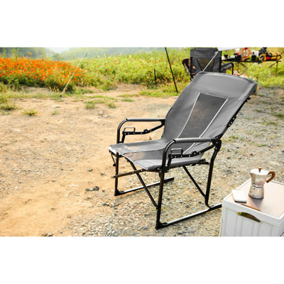 Chaise de camping portable surdimensionnée avec table d'appoint - Réalisateurs pliants robustes pour la pelouse, pique-nique gris, aventures en plein air, plage