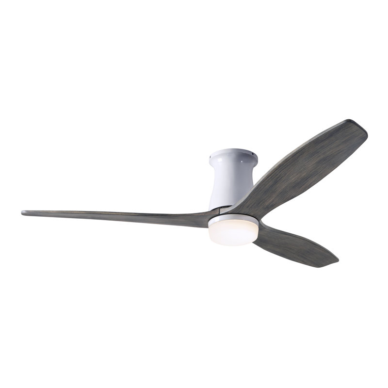 Arbor LED Flush Mount Ceiling Fan, Gloss White, Wall Control, Graywash