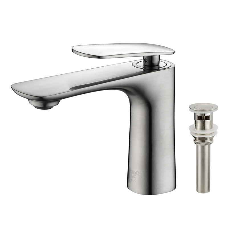 Robinet de lavabo de salle de bain à poignée simple avec bonde escamotable, Nickel brossé