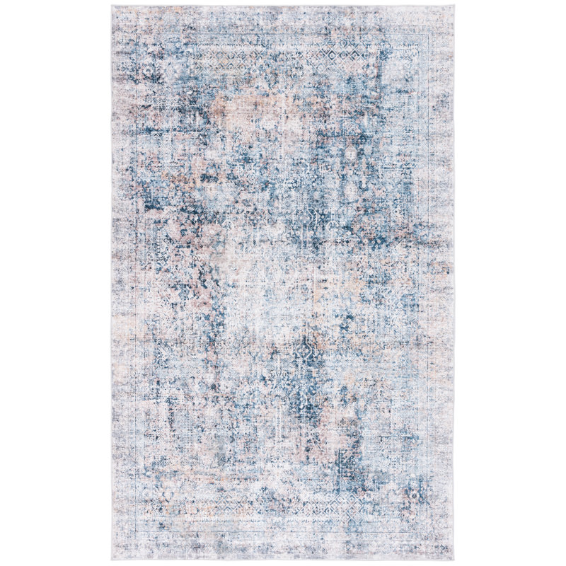 Tapis bleu marine / gris en polyester tissé à la machine Sotira, Tapis de couloir 2 pi 6 po x 8 pi