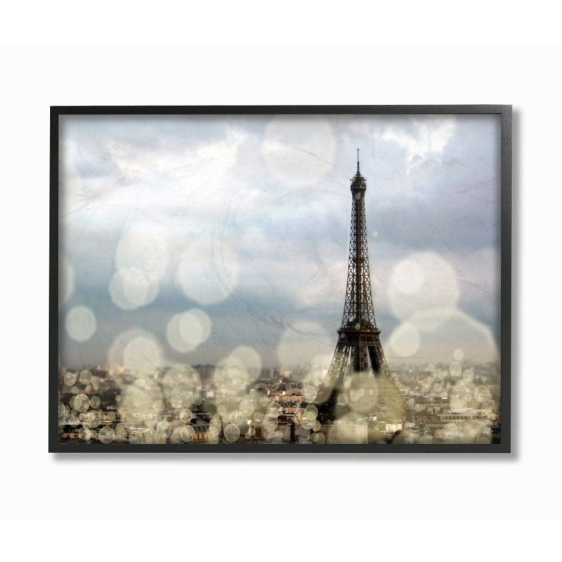 «Eiffel Tower Paris City Landscape Photo», impression sur toile, H 16 po x l 20 po x P 1,5 po, Giclée encadrée noir minuit