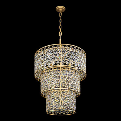 Lustre à niveaux unique et remarquable à 13 lumières avec accents de cristal