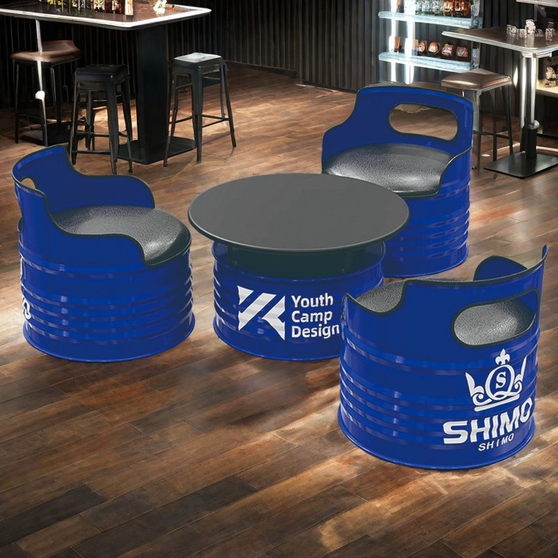 Schweitzer 3 - Person Pedestal Dining Set, Blue, Blue/Black