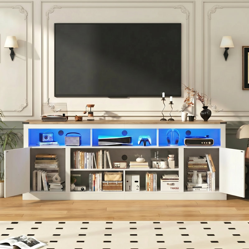 82.7" Farmhouse TV Stand for TVs Up to 90 Inch, 31.7" Tall Media Entertainment Center with Storage Cabinets & Cable Management for Bedroom