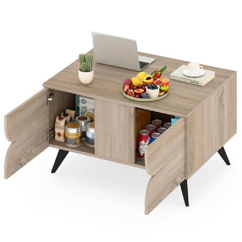 Table basse 31,5 "à 3 compartiments avec 3 compartiments à dossier ouvert à texture de bois naturel
