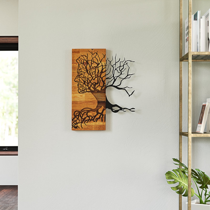 Élégant accessoire mural décoratif en bois, finition noire et noyer, 17,7 po x 22,8 po | Structure robuste en 100% métal (épaisseur de 0,05 po) | Parfait pour la décoration intérieure et l'esthétique moderne, durable et élégant
